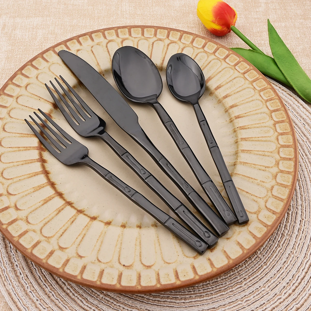 5pcs Knife Fork Spoon Cutlery  - Bamboo Cutlery 리뷰 및 가격