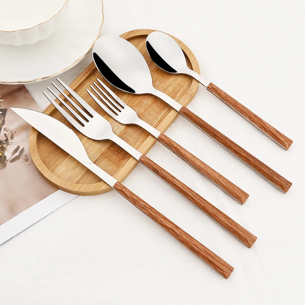 스테인레스 스틸 모조 나무 손잡이 커트레이 세트, 식기 - Bamboo Cutlery 리뷰 및 가격