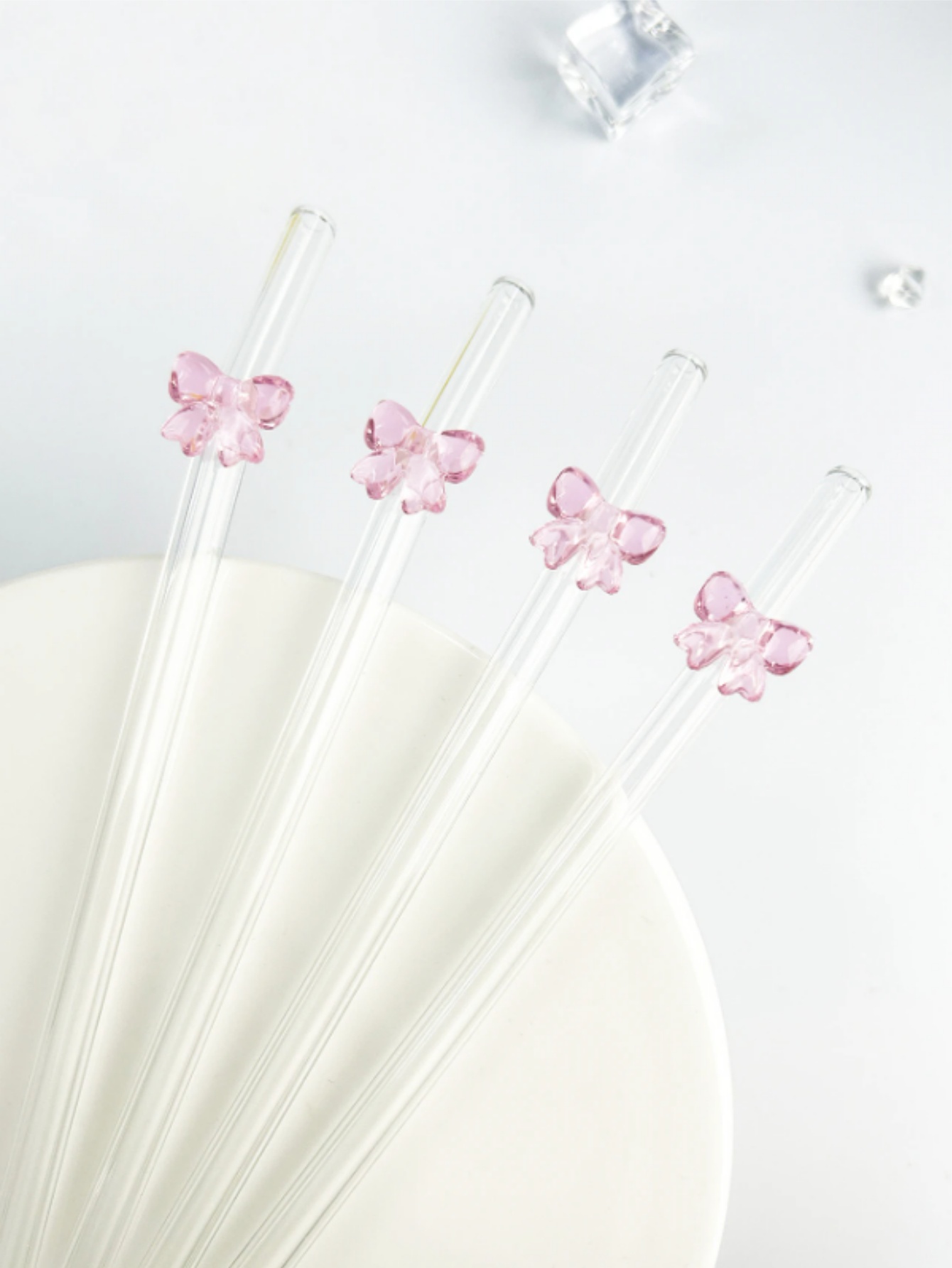 1/6PCS 귀여운 만화 핑크 리본 유리 빨대, 구부릴 - Reusable Straw 리뷰 및 가격